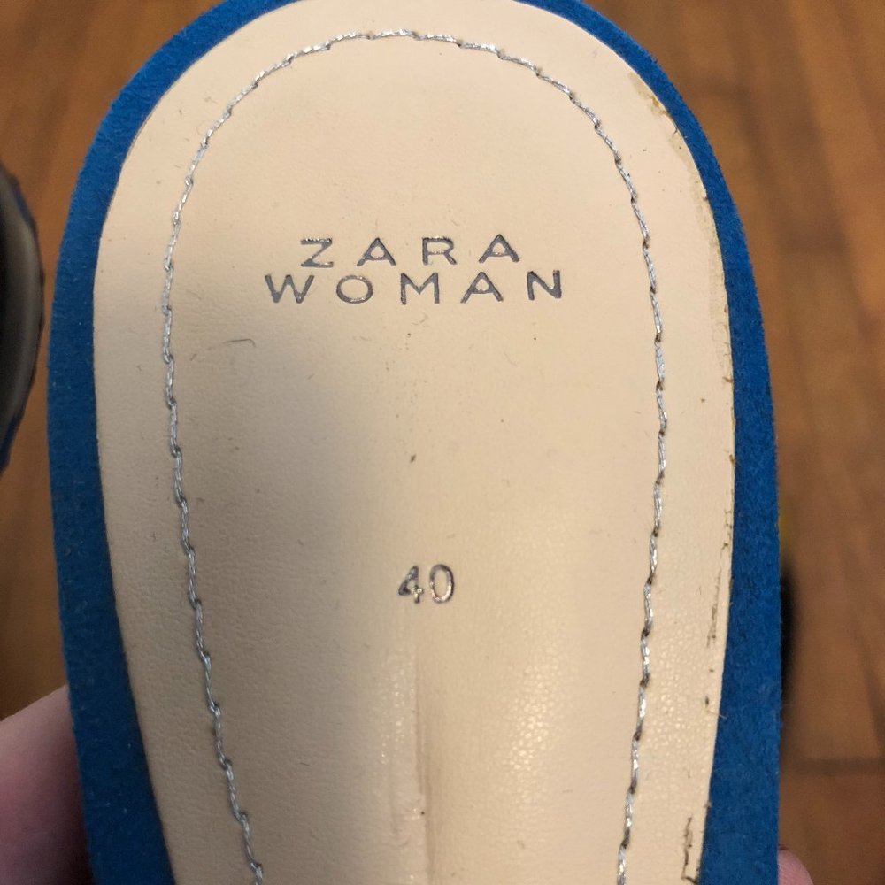 Zara Contrast Patent Suede Pointy Toe Slingbacks - Picture 9 of 11